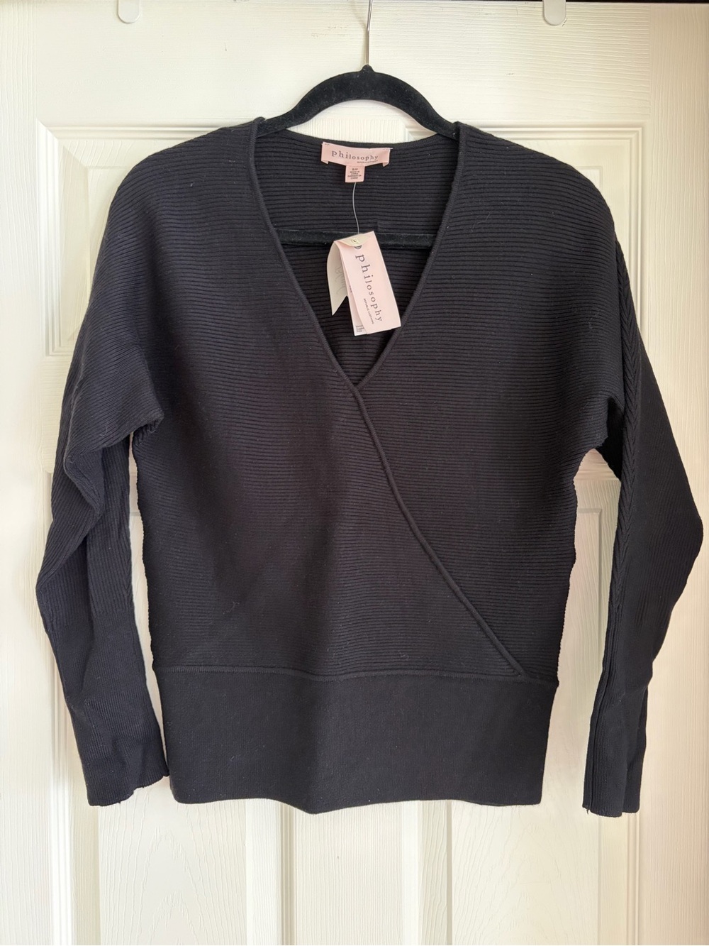 philosophy Black Wrap-Front Ribbed Sweater - Women's